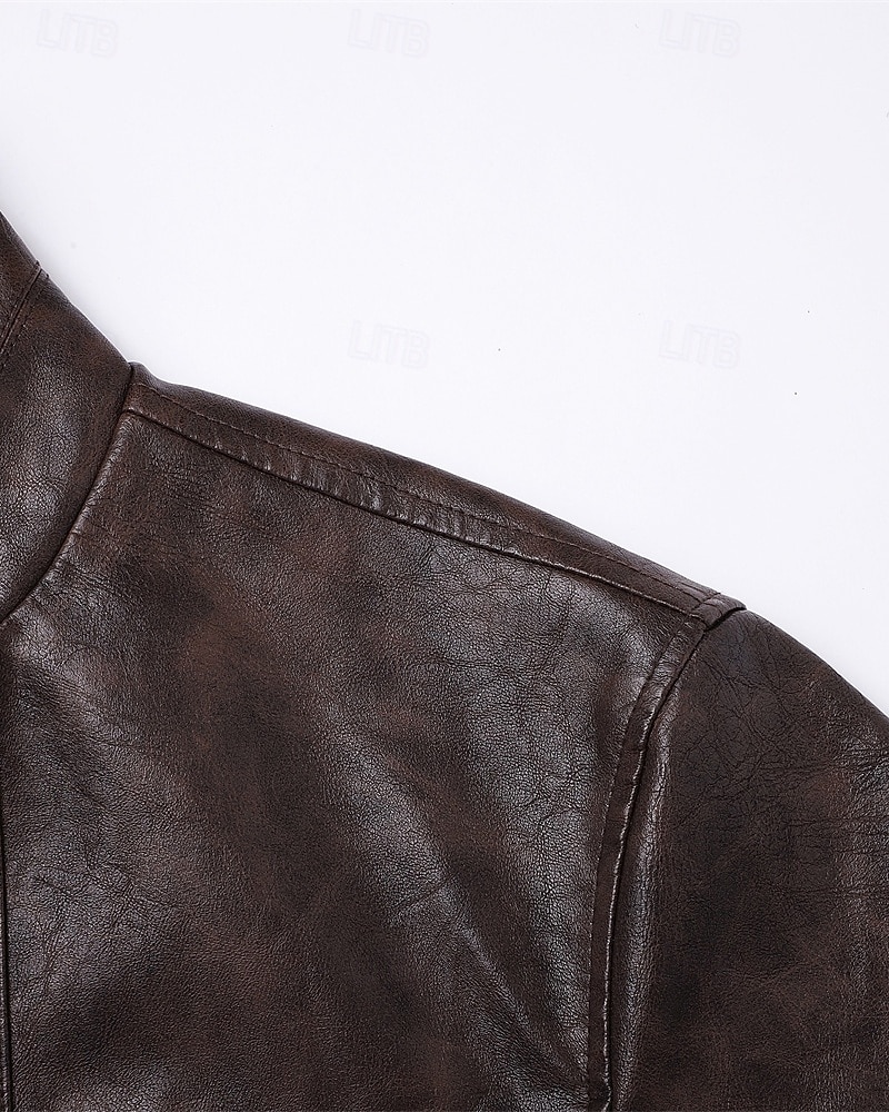 Herren Kunstlederjacke Bikerjacke Motorradjacke Urlaub Täglich Winddicht Warm Tasche Frühling Herbst Einfach Mode Klassisch Revers Regulär Schwarz Kaffee Jacken 2026 - $75.99 –P10