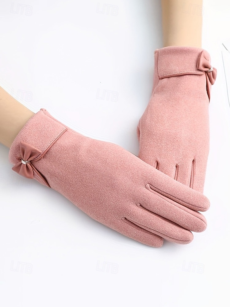 Mănuși de Crăciun pentru femei cu ecran tactil – material cald din poliester cu un design drăguț cu funde, perfecte pentru petreceri și ținute de iarnă 2025 - $11.99 –P6