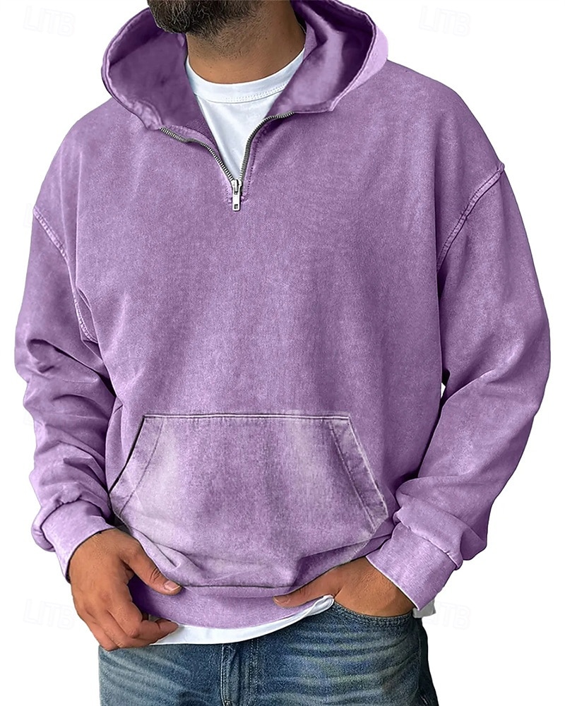 Homme Sweat à capuche Sweat à capuche quart zippé Noir Vin Vert Véronèse Bleu Violet À capuche Uni Avec Poches Sport & Loisir Quotidien Fête Polyester Streetwear Basique Occasionnel Printemps Automne de 2025 ? $26.99 –P9