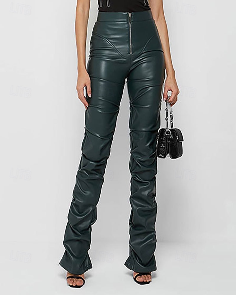 Per donna Pantaloni di pelle Moda Streetwear Casual Lunghezza intera Vita media Semplice Cerniera Tasca Confortevole Micro-elastico Quotidiano All'aperto Vacanza Bianco latte Verde translucido Nero del 2026 a $44.99 –P4