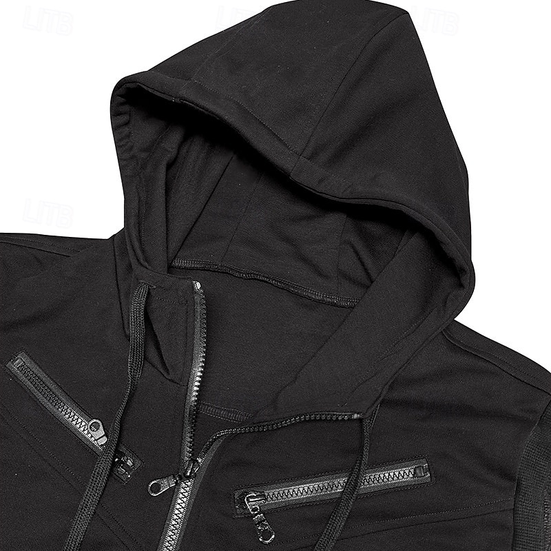 Hombre Sudadera Sudadera con capucha y cremallera completa Negro Vino Rojo Azul Marino Morado Con Capucha Bloque de color Correa Bolsillo Deporte Diario Festivos Poliéster Ropa de calle Básico Casual 2026 - $44.99 –P6