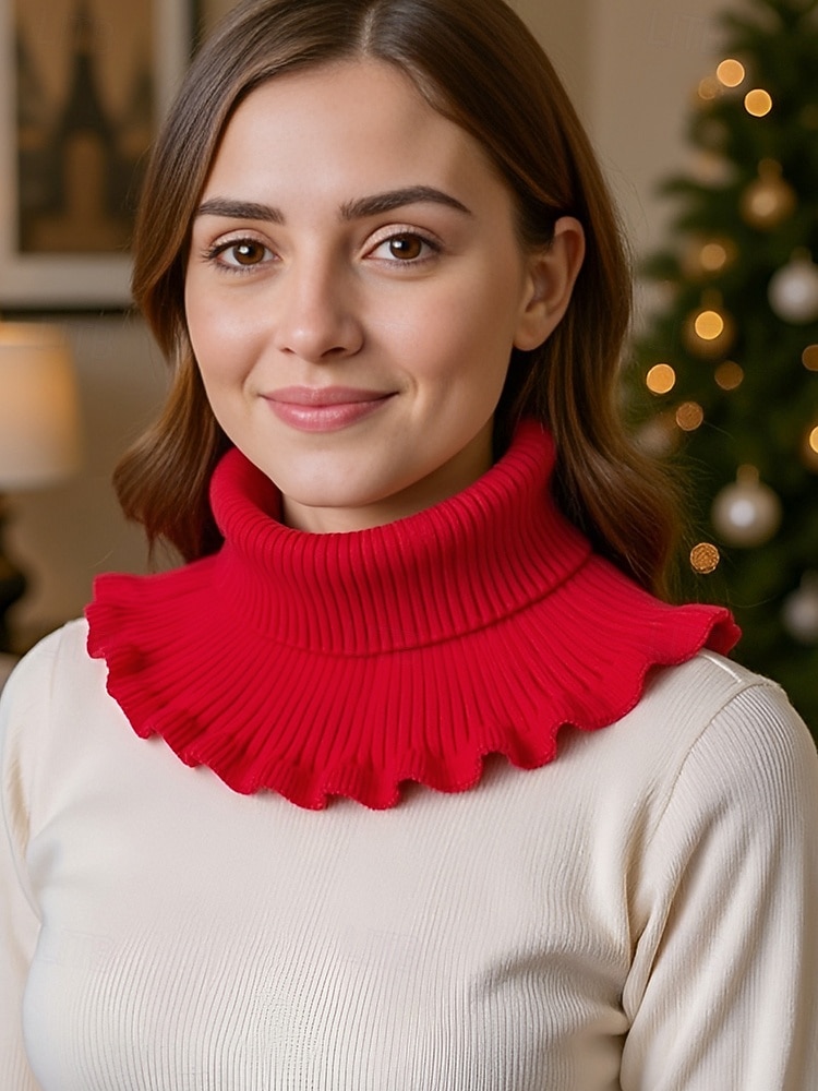 Col côtelé en acrylique de Noël pour femme – confortable et élégant avec des bords volantés, disponible en plusieurs couleurs, parfait pour les vacances d'hiver et les occasions festives de 2026 ? $7.99 –P1