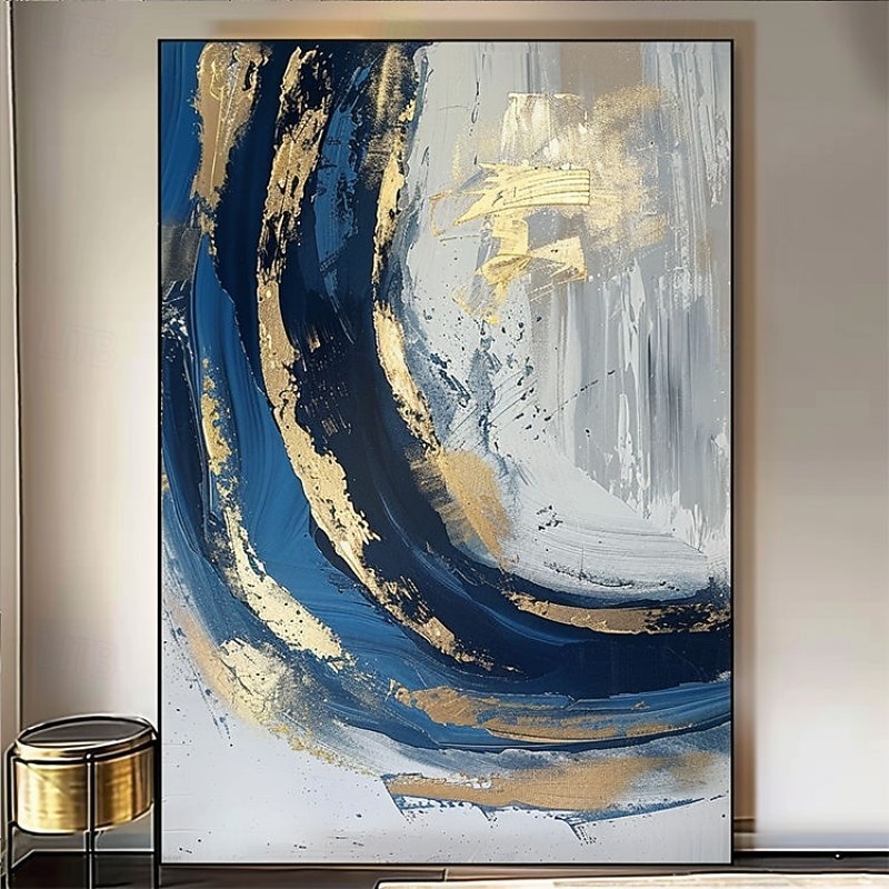 dipinto a olio fatto a mano su tela, decorazione artistica da parete astratta blu dorato per la casa, soggiorno, camera da letto, decorazione con cornice allungata, dipinto appeso/dipinto arrotolato del 2026 a $47.99 –P1