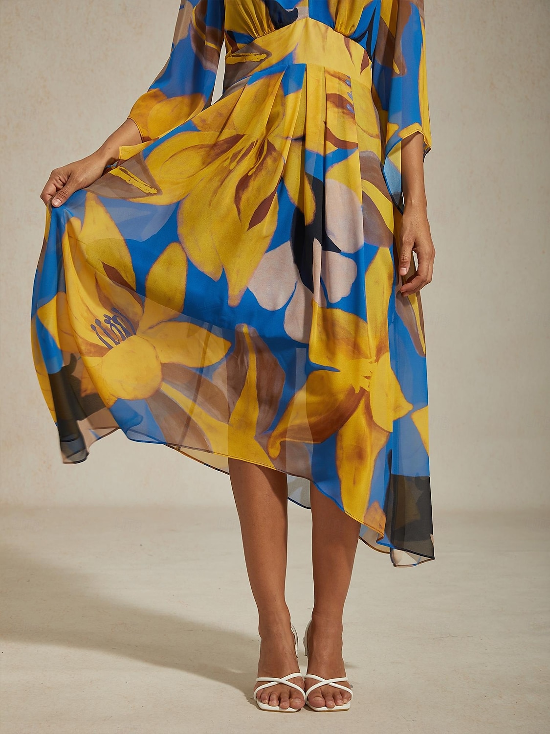 שמלת מקסי לנשים שיפון הדפס פרחוני מופשט שקוף זורם קז'ואל יעד חתונה אורחת חופשה טיולים נופש אביב קיץ סתיו 2025 - $141.99 –P5