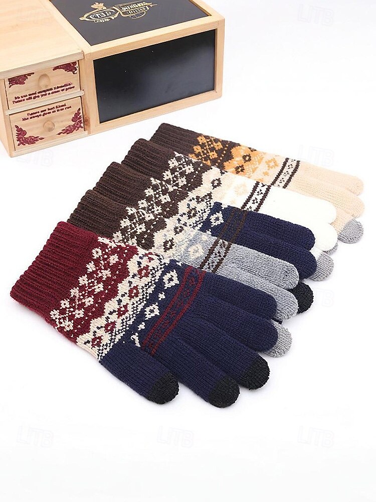 мужские рождественские перчатки для сенсорных экранов – теплые перчатки на флисовой подкладке с скандинавским вязаным рисунком – многоцветные варианты – идеально подходят для подарков на праздники и зимних мероприятий 2026 - $11.99 –P6
