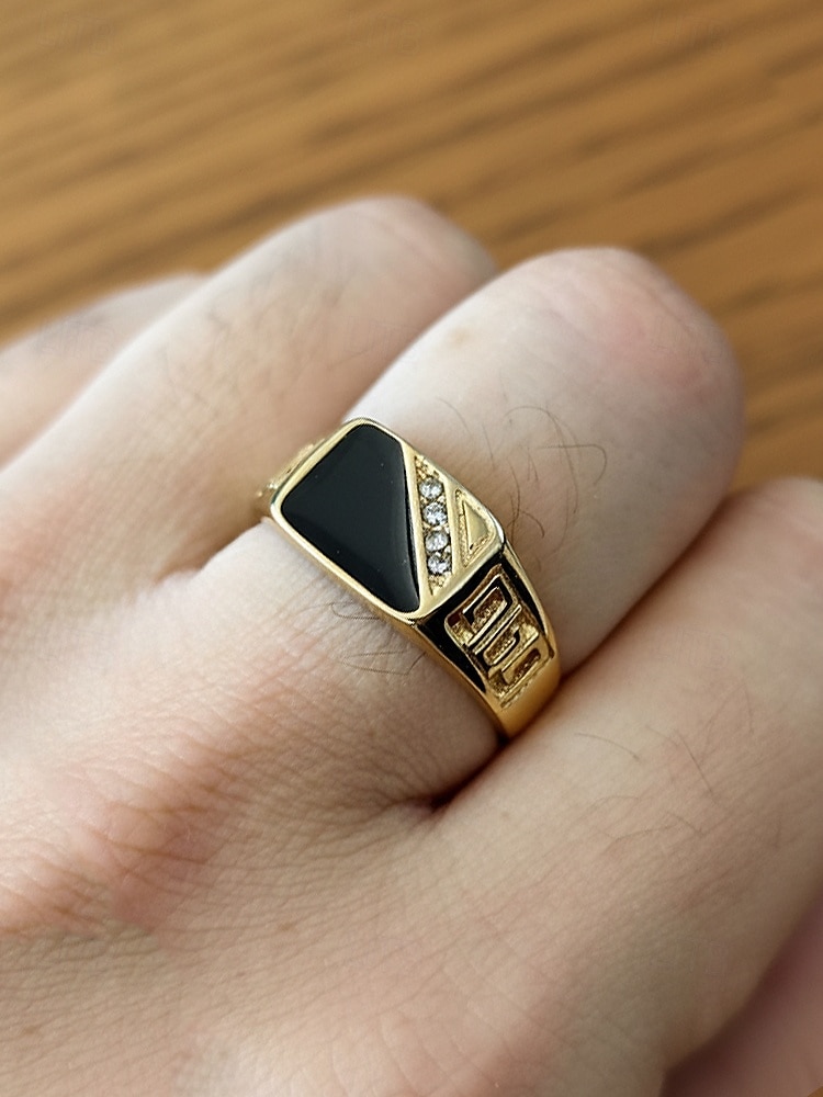 Herrering i legering med svart onyx og zirkondetaljer, vintage geometrisk statement-smykke for fester, bryllup og hverdagsbruk 2026 - $8.99 –P2