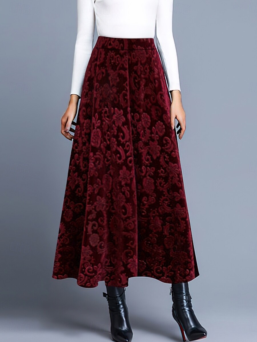 Women's Elegant Fashion Casual Maxi High Waist Skirts Floral Floral Micro-elastic Daily Street Blue Wine Purple Green Spring 2026 - $28.99 –P9