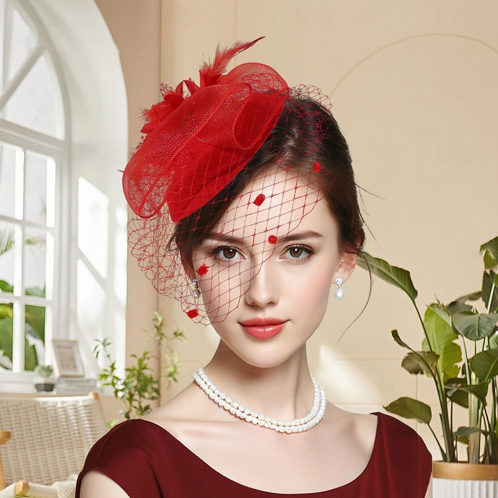 Fascinators Tejido Sombrero de fieltro Boda Fiesta de Té Carrera de caballos cóctel Elegante Vintage Estilo lindo Con Pluma Flor Celada Sombreros 2026 - $17.49 –P7