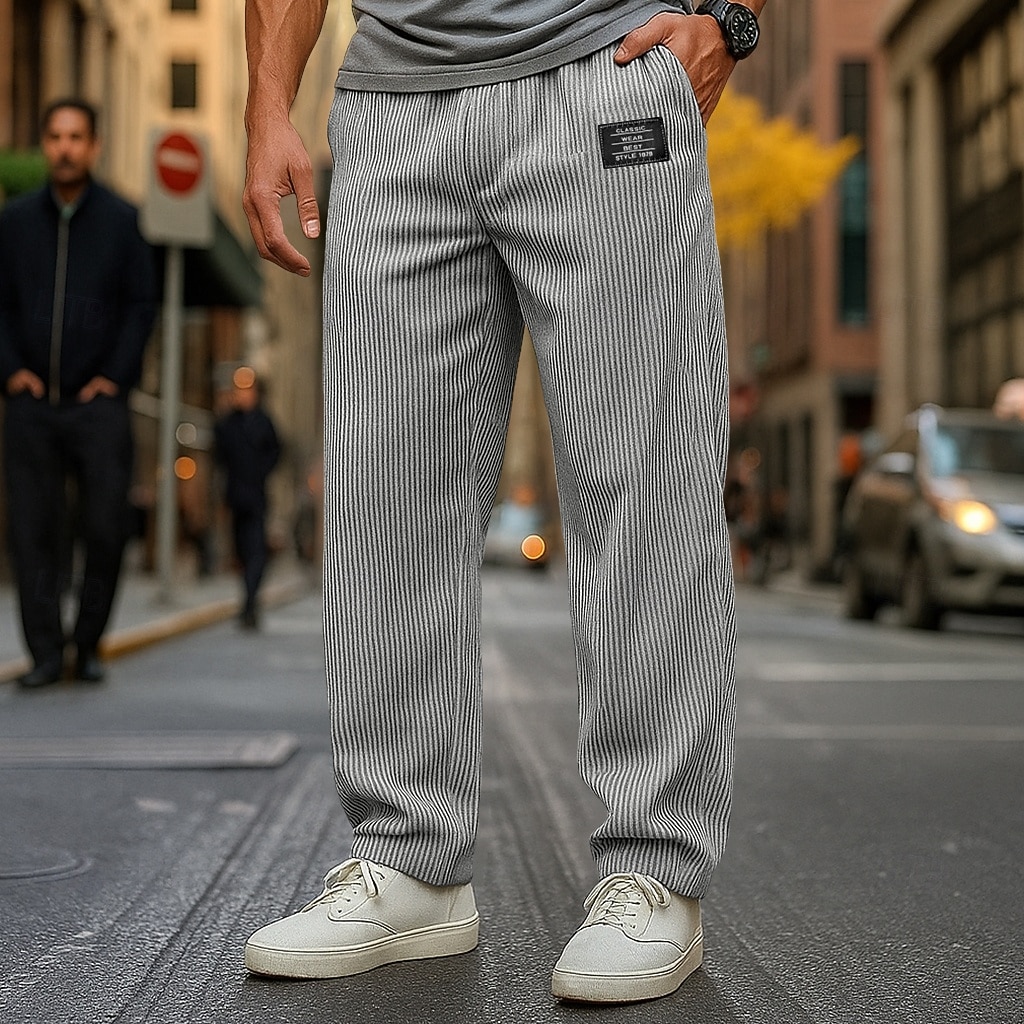 Men's Trousers Corduroy Pants Baggy Pants Straight Leg Sweatpants Drawstring Elastic Waist Solid Color Comfort Full Length Outdoor Daily Streetwear Vacation Fashion Black Navy Blue Micro-elastic 2026 - $25.99 –P1