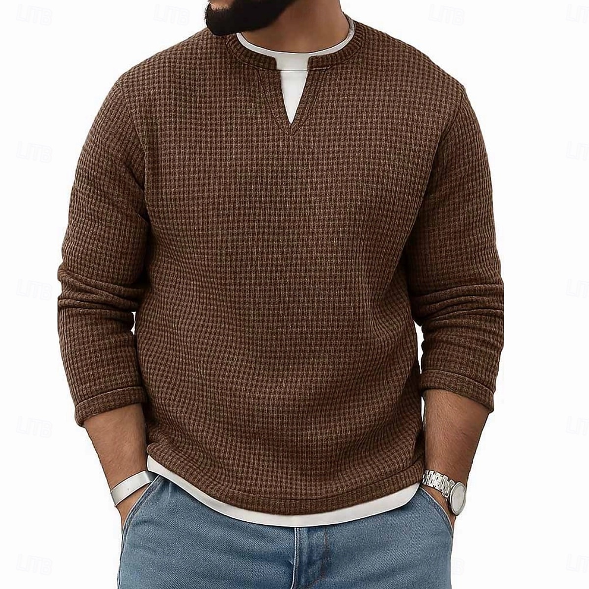 Per uomo Maglietta Waffle Maglietta Manica Lunga Girocollo Scollo a V Primavera Autunno Inverno Elegante Caldo Vacanza Finto due pezzi Allenamento All'aperto Casa Nero Verde chiaro Blu chiaro del 2025 a $23.99 –P5