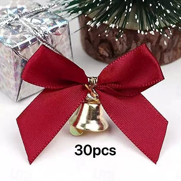 30pcs Christmas Ribbon Bows Ornaments Xmas Tree Decorations – Red Satin Mini Bows with Bells, Handmade, Shiny Metallic Accents, Perfect for Gifts, Party and Holiday Decor 2025 - $13.99 –P5