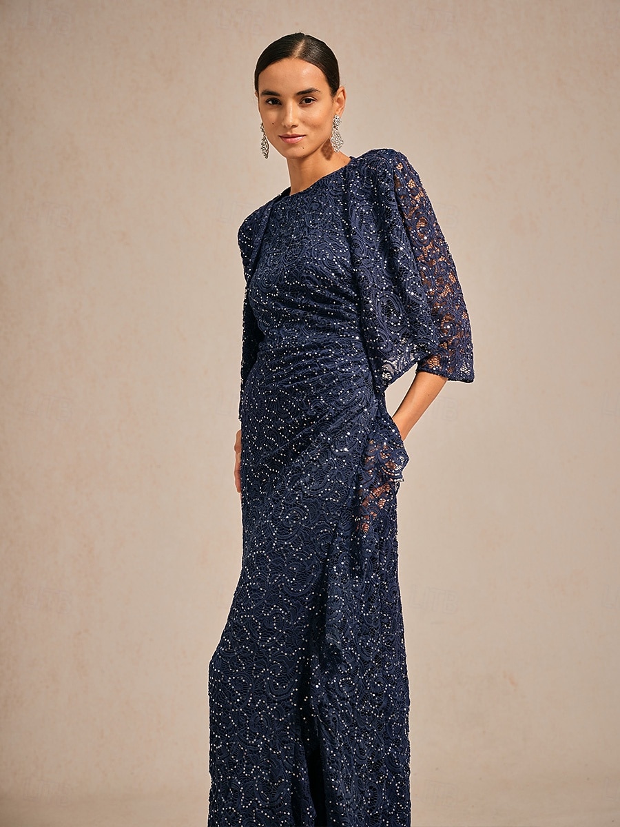 Dame Blondeskjorte Paljetter Blonde Elegant 3/4 ermer V-hals Aftenselskap Bryllupsgjest Navyblå Sommer Vår Høst Vinter 2026 - $37.99 –P6