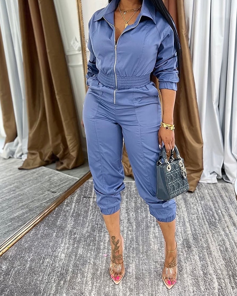 Γυναικεία Φόρμες Ενεργό Συμπαγές Χρώμα Μακρυμάνικο Παντελόνια με τσέπες Κολάρο Πουκαμίσου Φερμουάρ Τσέπη Διακοπές Καθημερινά Κανονικό Μαύρο Πράσινο Χακί Θαλασσί Φθινόπωρο 2026 - $47.99 –P7