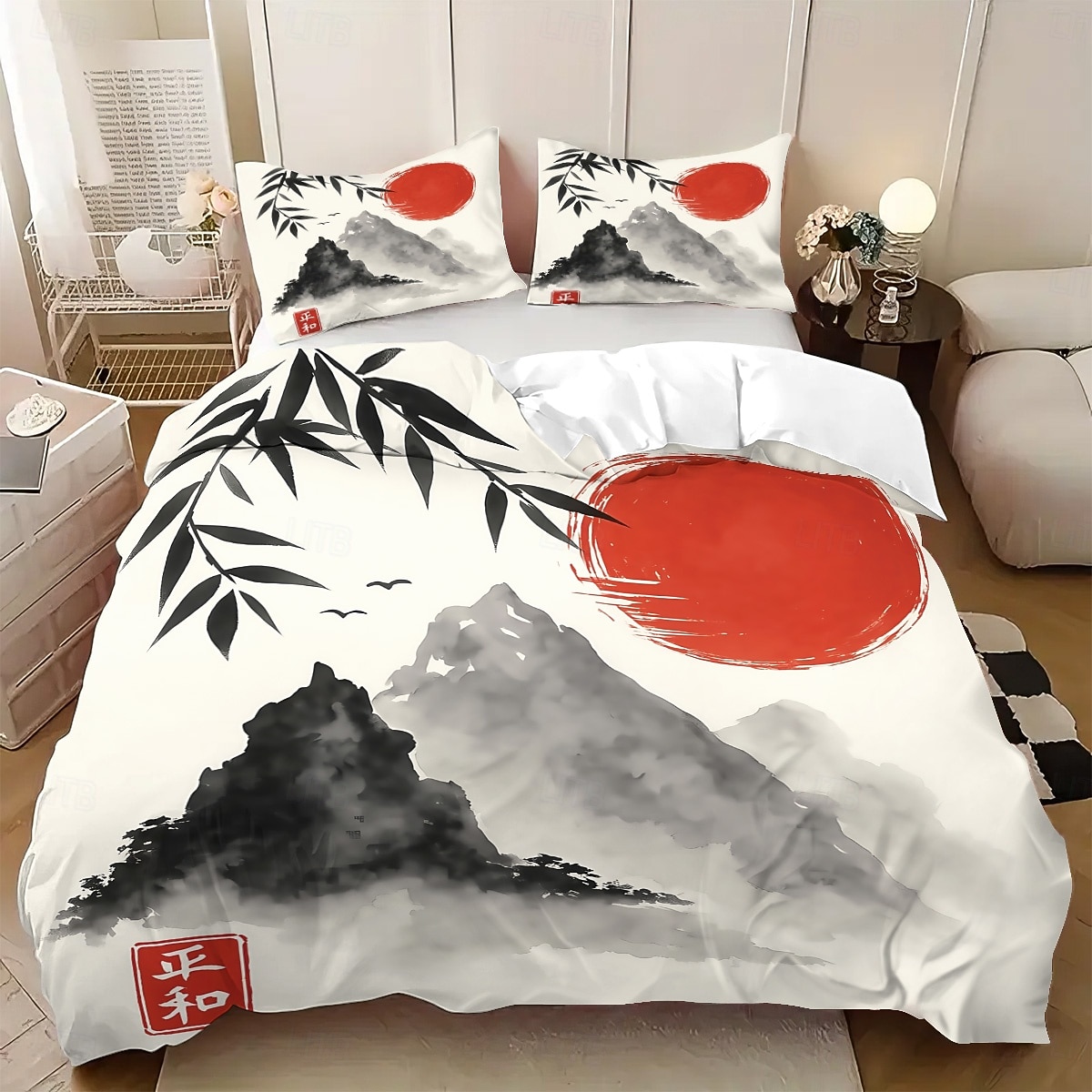 Conjunto de capa de edredom de 3 peças com pintura a tinta estilo chinês para cama queen size, capa de edredom macia com 2 fronhas – hotel &roupa de cama para quarto de hóspedes, aconchegante de 2026 por $37.99 –P2