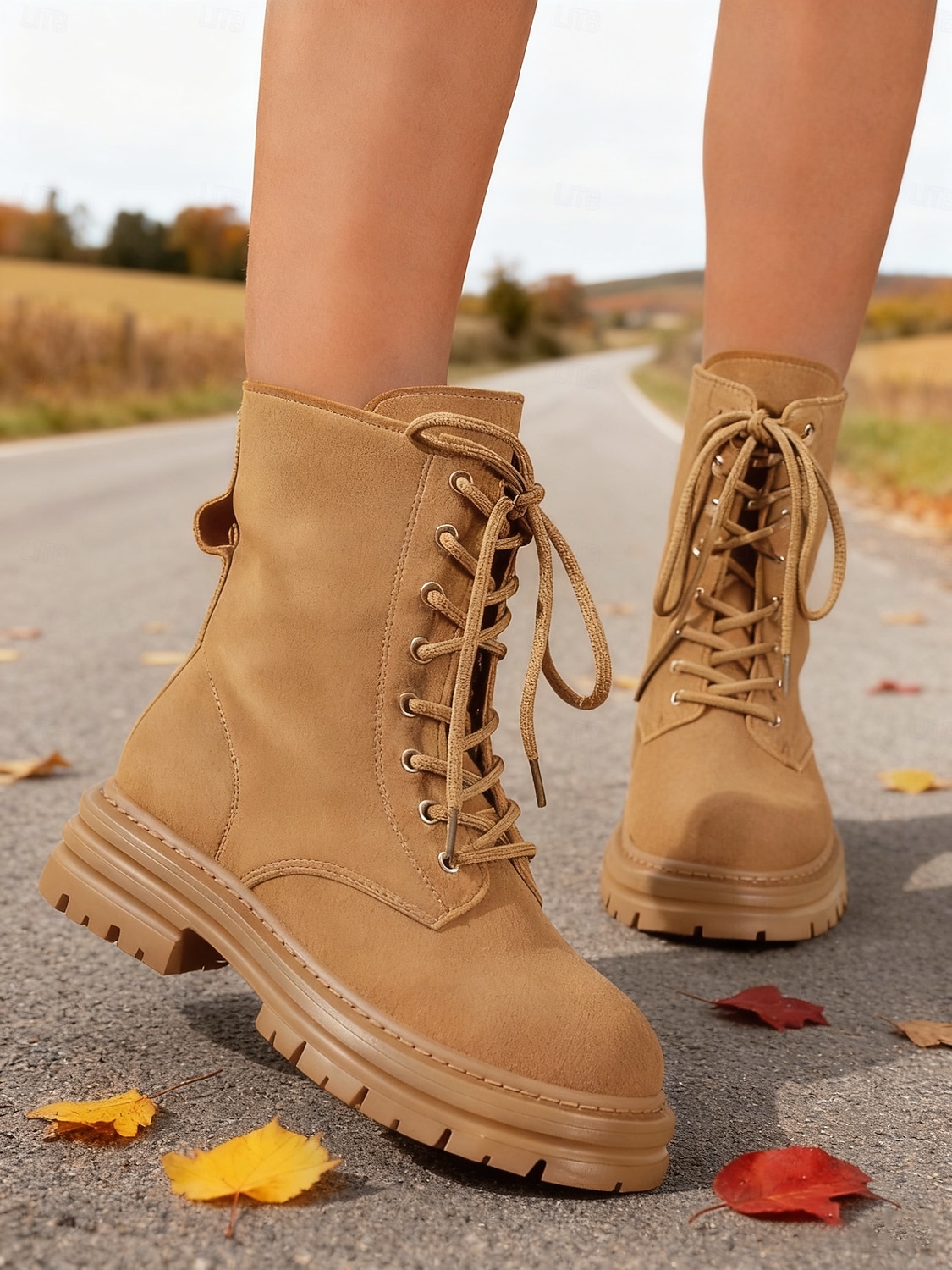 Women's Light Brown Lace-Up Combat Boots – Classic Vintage Style, Durable Outdoor Footwear for Hiking, Work and Everyday Wear 2026 - $42.99 –P1