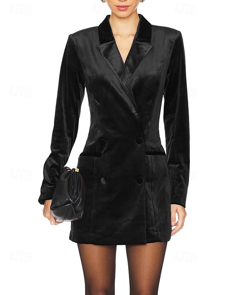 Per donna Mini Abito Abito in Velluto Vestito da Festa Abito da Cocktail Abito blazer Elegante Moda Festa serale Feste Cocktail party Vestibilità regolare Semplice Manica Lunga Colletto a Camicia del 2026 a $43.99 –P12