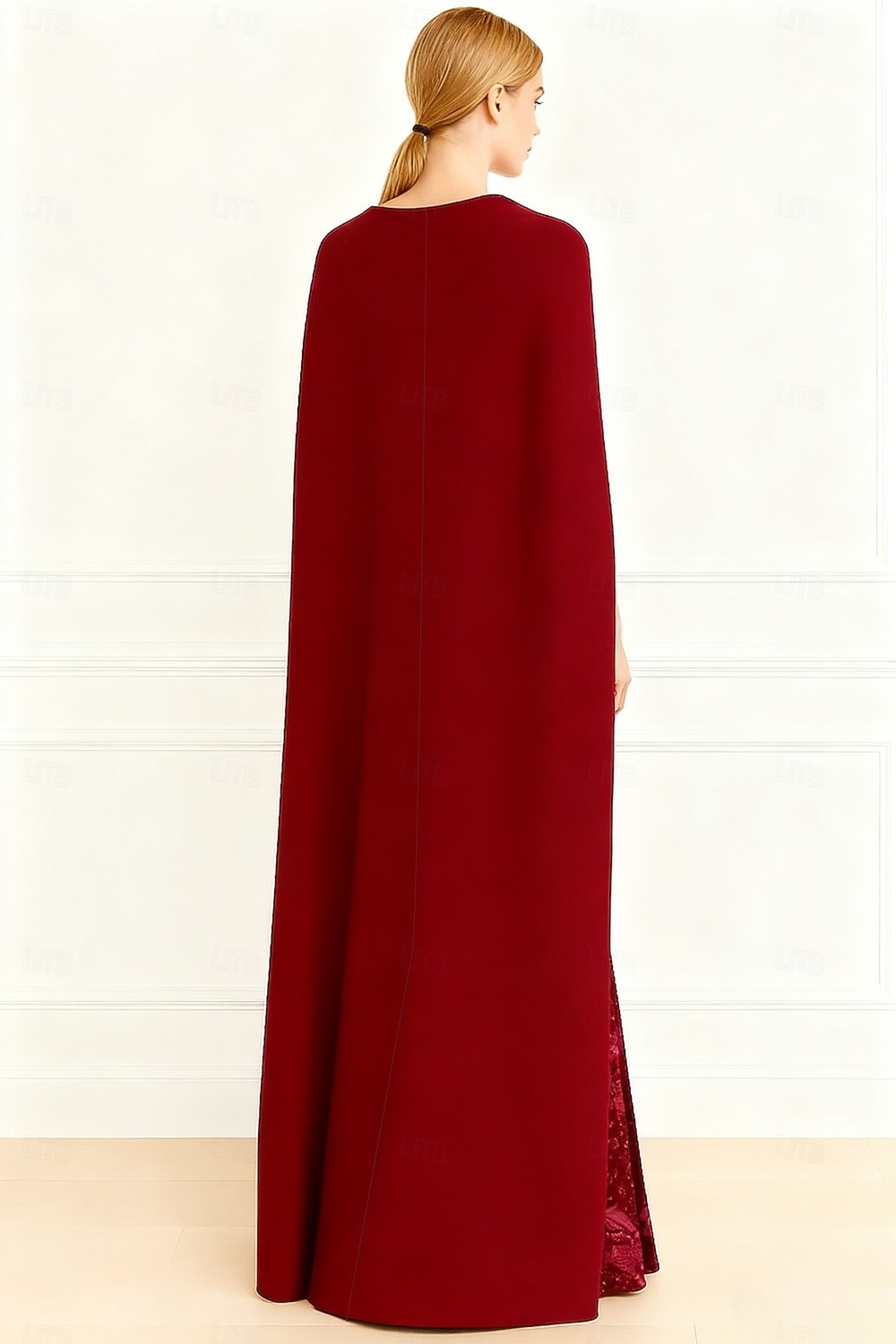 A-linje Golvlång Balklänning med kappa Kvälls klänningar Formell klädsel Elegant Vintage Den lilla svarta Ärmlös Hög hals Formell Bröllop Caper Spets Stretch crepe med Broderad Sjal 2025 - $149.99 –P2