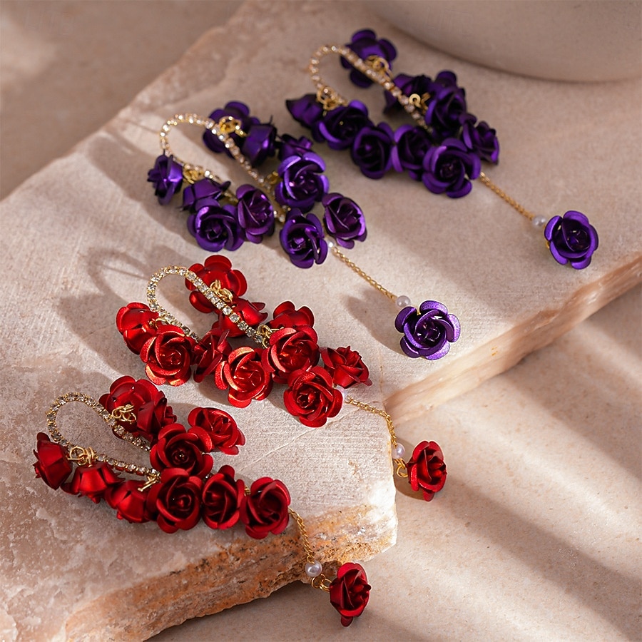 Damörhängen med rosblommor, romantiska blommiga smycken med guldkedjor för julfester, högtidsgåvor &festliga kläder 2026 - $14.99 –P5
