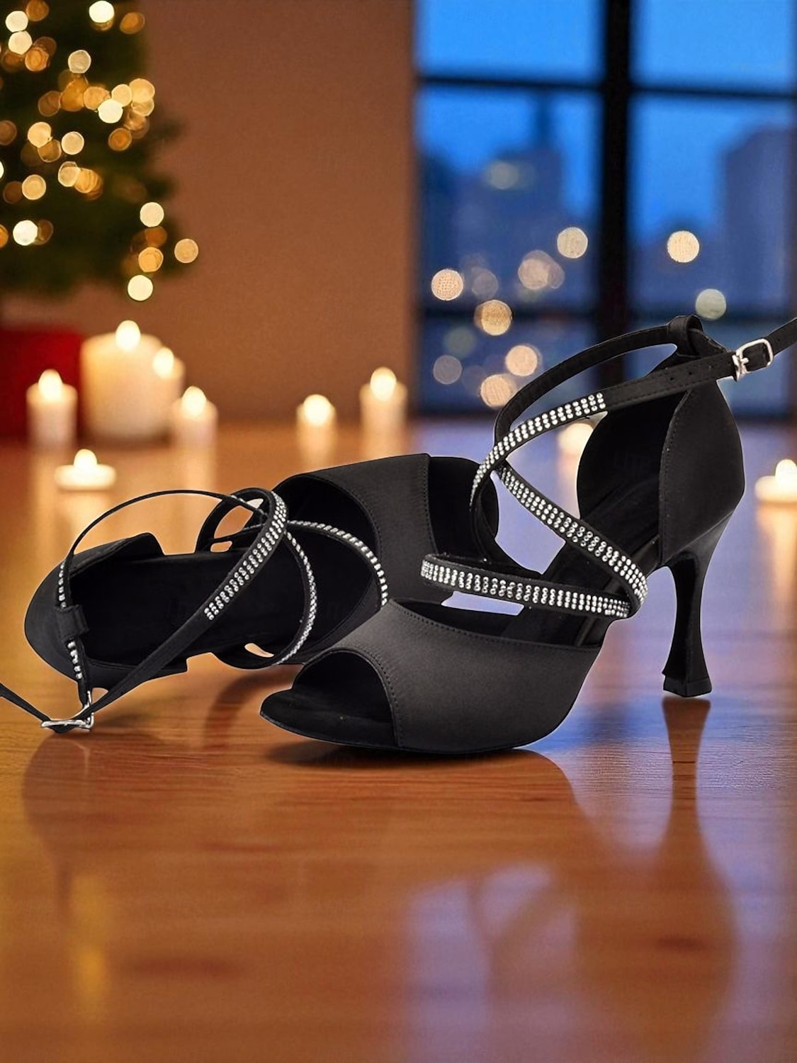 Women's Black Satin Rhinestone Strappy Latin Dance Shoes - Open Toe High Heel Sandals for Gatsby Party & Ballroom Dance 2026 - $79.99 –P3