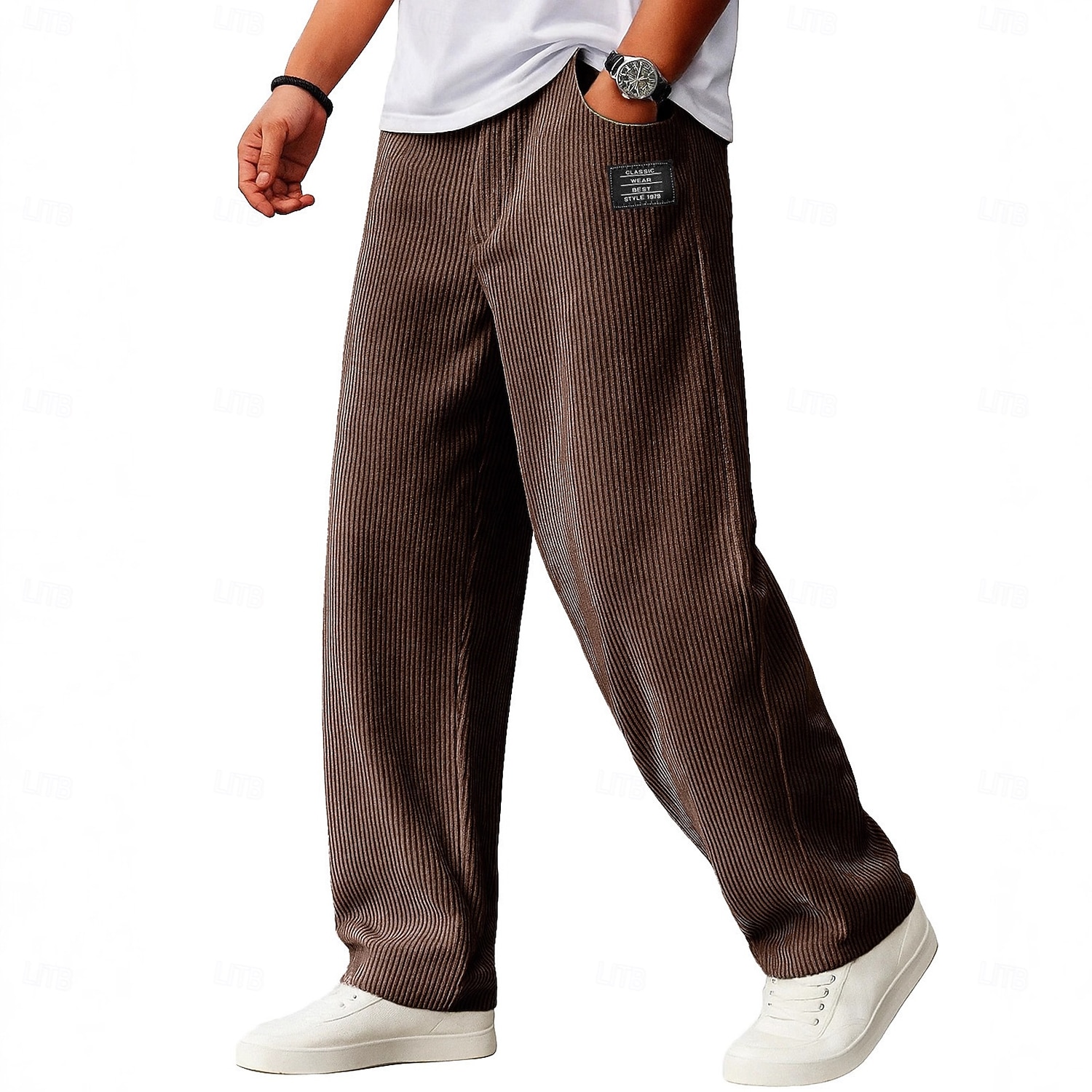 Homme Pantalons Pantalon en velours côtelé Pantalons Amples Pantalon de survêtement droit Cordon de serrage Taille Élastique Couleur Unie Confort Longueur complète Quotidien Extérieur Vêtements de rue de 2026 ? $22.99 –P10