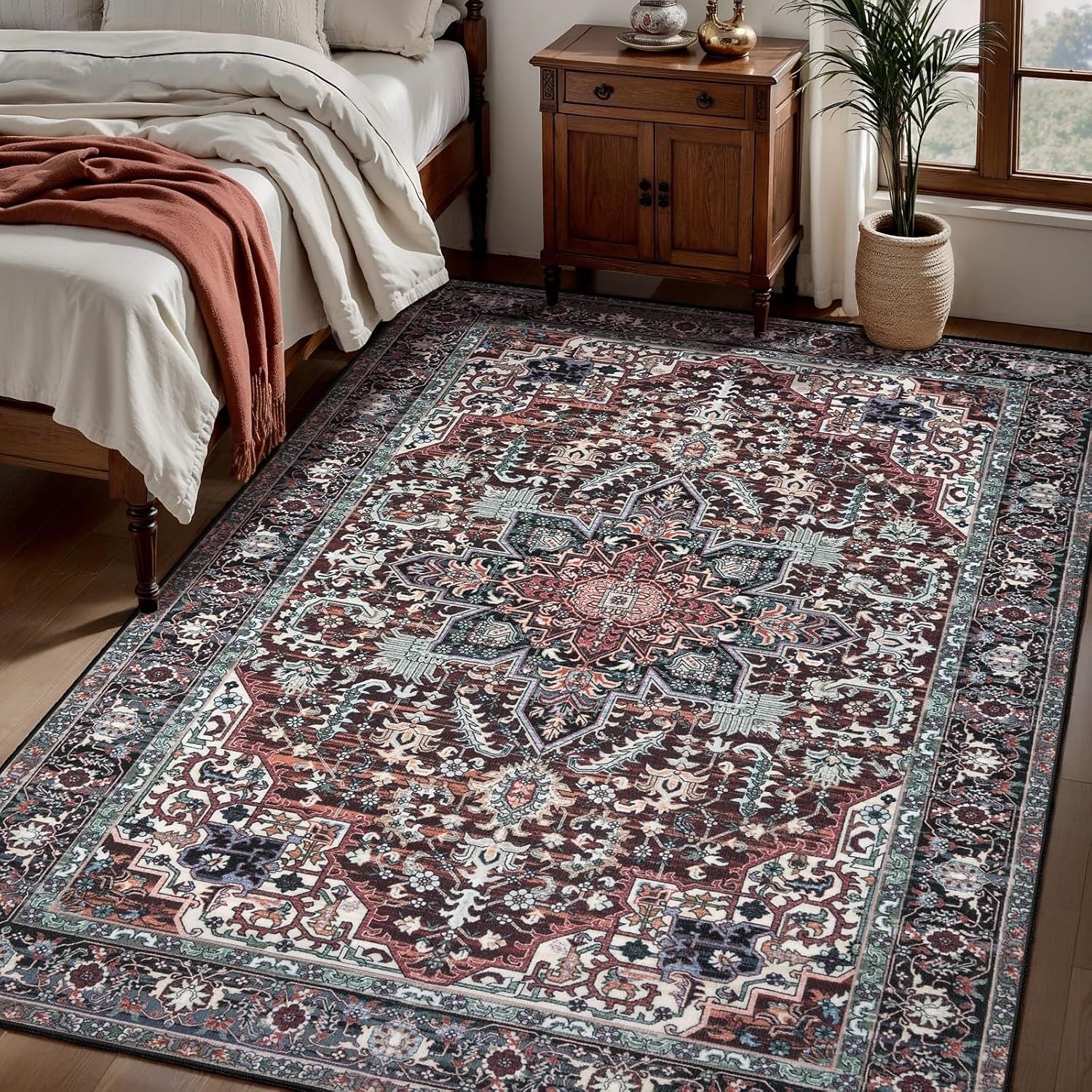 2026年 エリアラグ ヴィンテージペルシャスタイル リビングルームと寝室用 大きく耐久性のある汚れに強いフロアカーペット ソフト ノンスリップ ベッドサイドマット ホームデコ エスニックパターン クラシックデザイン  コレクション – $12.99 –P9