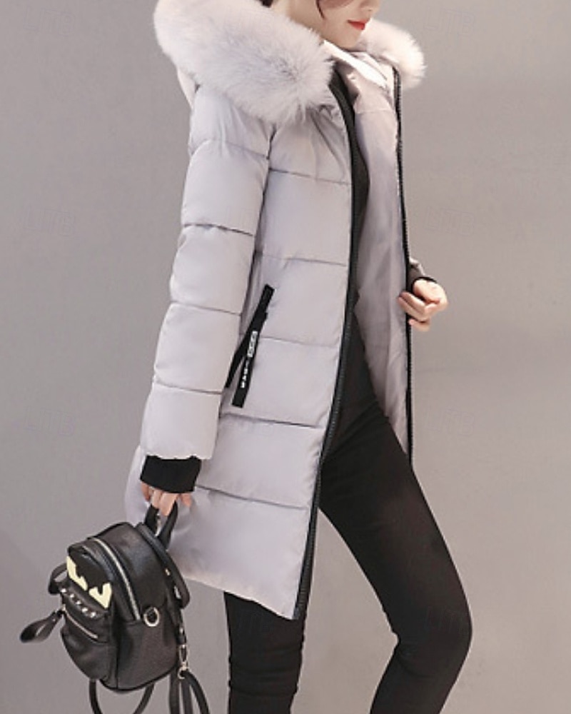 Damen Wintermantel Daunenjacke Warm Bequem Reißverschluss Tasche Lässig Einfarbig Urlaub Alltagskleidung Ausgehen Wochenende Lang Mit Kapuze Normale Passform Langarm Oberbekleidung Schwarz Weiß Rosa 2026 - $24.99 –P2