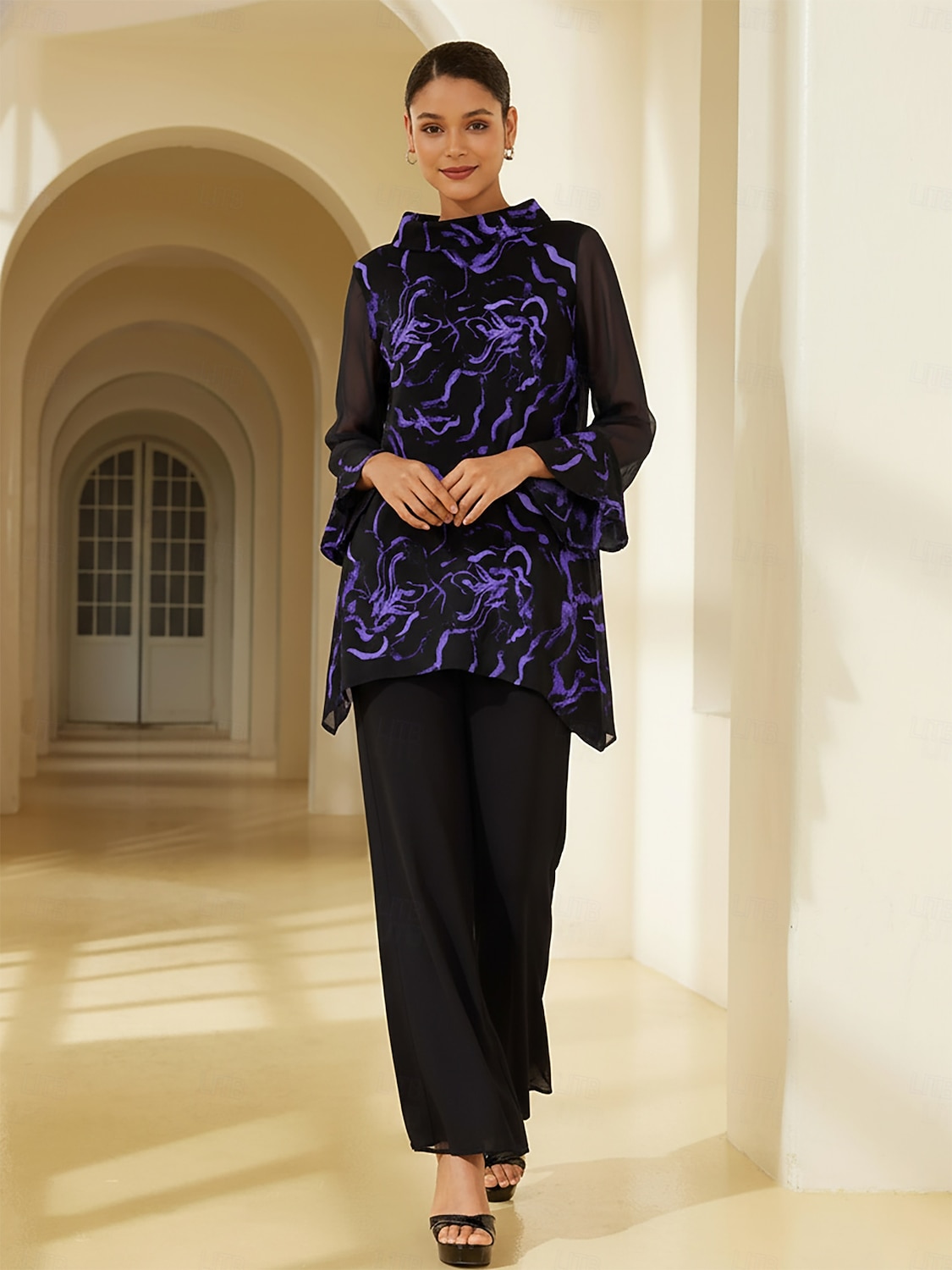 Women's Blouse Black Floral Print Stretch Chiffon Sleeves Bateau Neckline Casual Comfortable Spring Summer Fall Vacation 2026 - $67.99 –P2