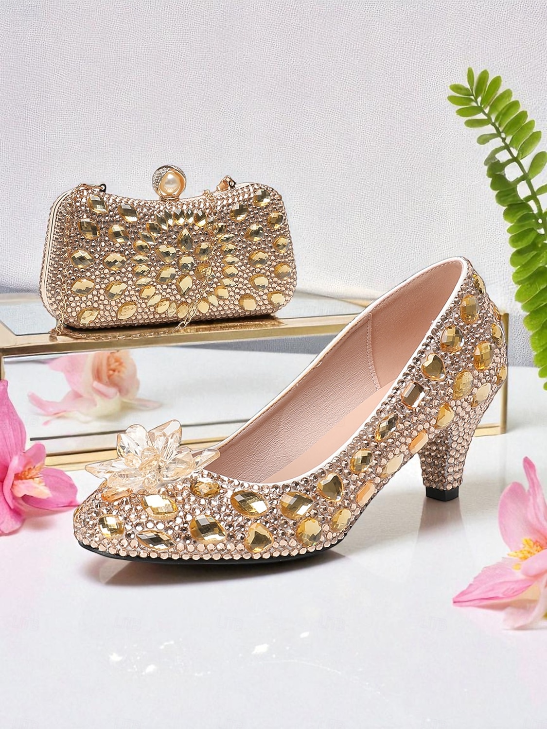 Damen-Set aus Strass-Pumps und Clutch mit mehrfarbigen Kristallverzierungen – elegante passende Schuhe und Handtasche für formelle Anlässe und Cocktailpartys 2026 - $109.99 –P7
