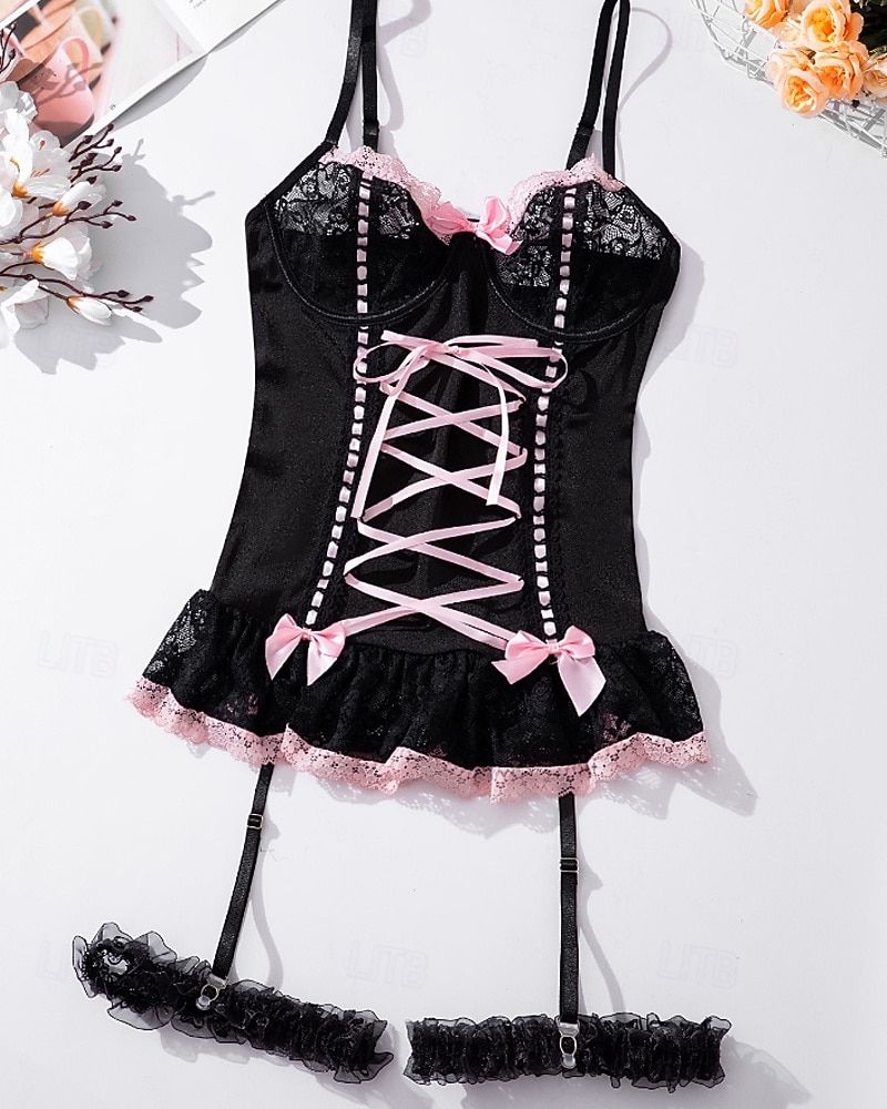 Dam Sexiga underkläder Sexiga kroppar Spets Öppen ryggNightwearPolyester Semester Hem Dagligen Solid färg Mode söt stil Svart Vit Rodnande Rosa Marinblå Blå Vår & sommar Höst vinter 2025 - $23.99 –P10