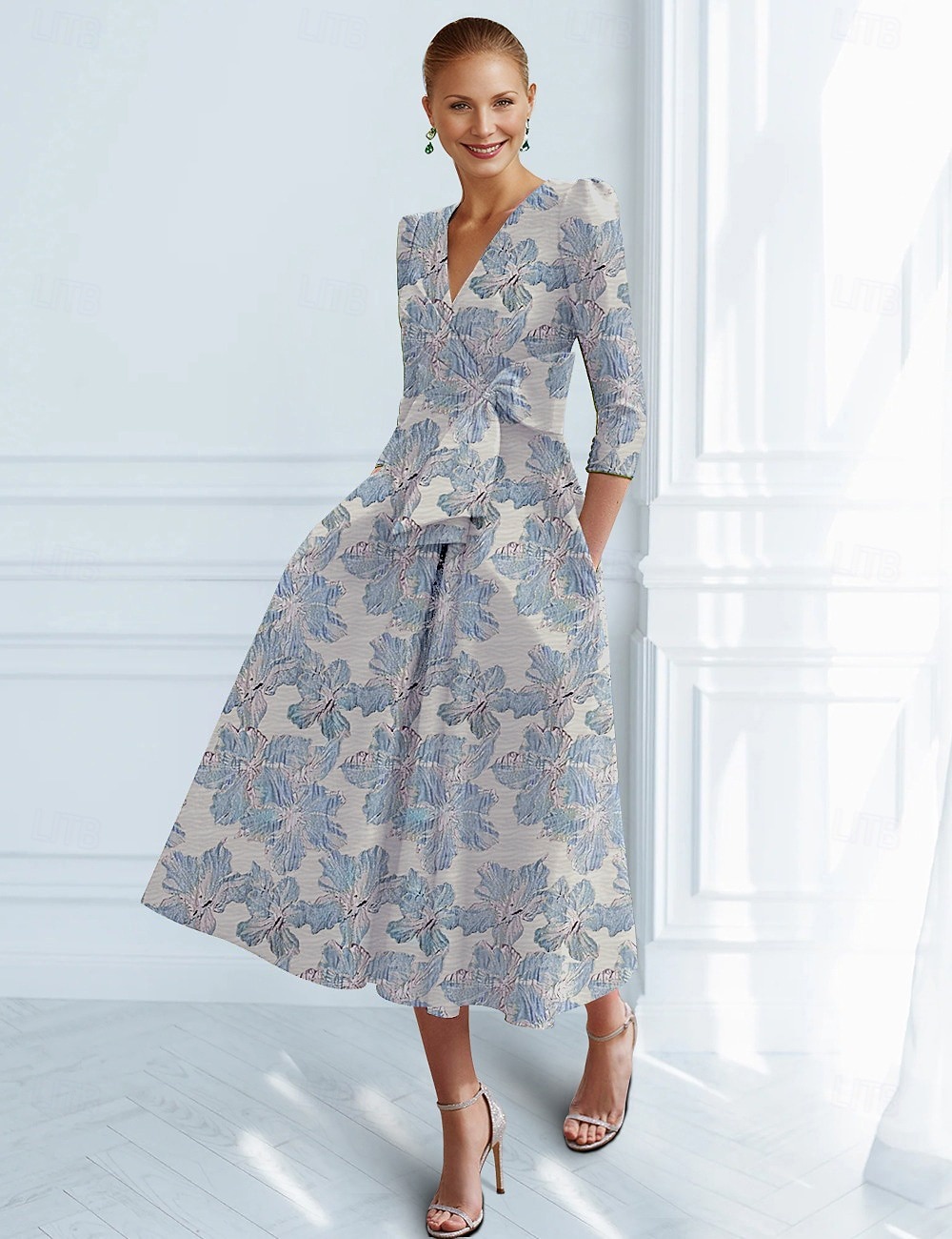 A-Linie Knöchellänge Cocktailkleider Partykleider Elegant Vintage Kurzarm V Ausschnitt Hochzeit Formell Jacquard mit Schleife(n) Tasche 2026 - $175.99 –P10