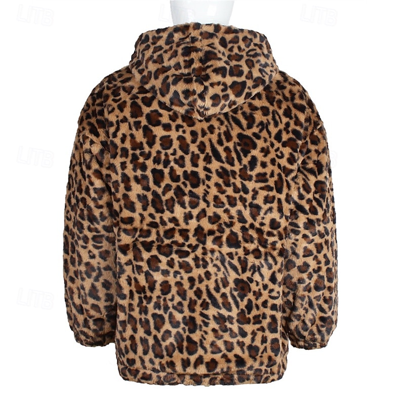Voor heren Winterjack Jas van imitatiebont Dagelijks Vakantie Thermisch Warm Fleece Herfst Winter Luipaard Modieus Streetwear Capuchon Normaal Imitatiebont Geel Jacks 2026 - $50.99 –P16
