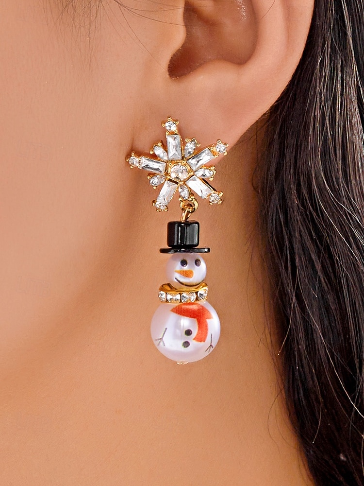 Julörhängen i legering för kvinnor med snögubbe- och snöflingedesign, perfekta för högtidsmode och festliga presenter 2026 - $5.99 –P4