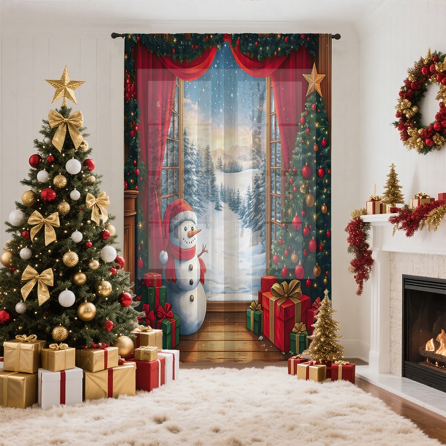 Рождественские прозрачные шторы серии 2025, 3D цифровая печать, оконные шторы для гостиной, спальни, праздничное украшение, декор для дома, элегантные праздничные шторные панели 2025 - $12.99 –P16
