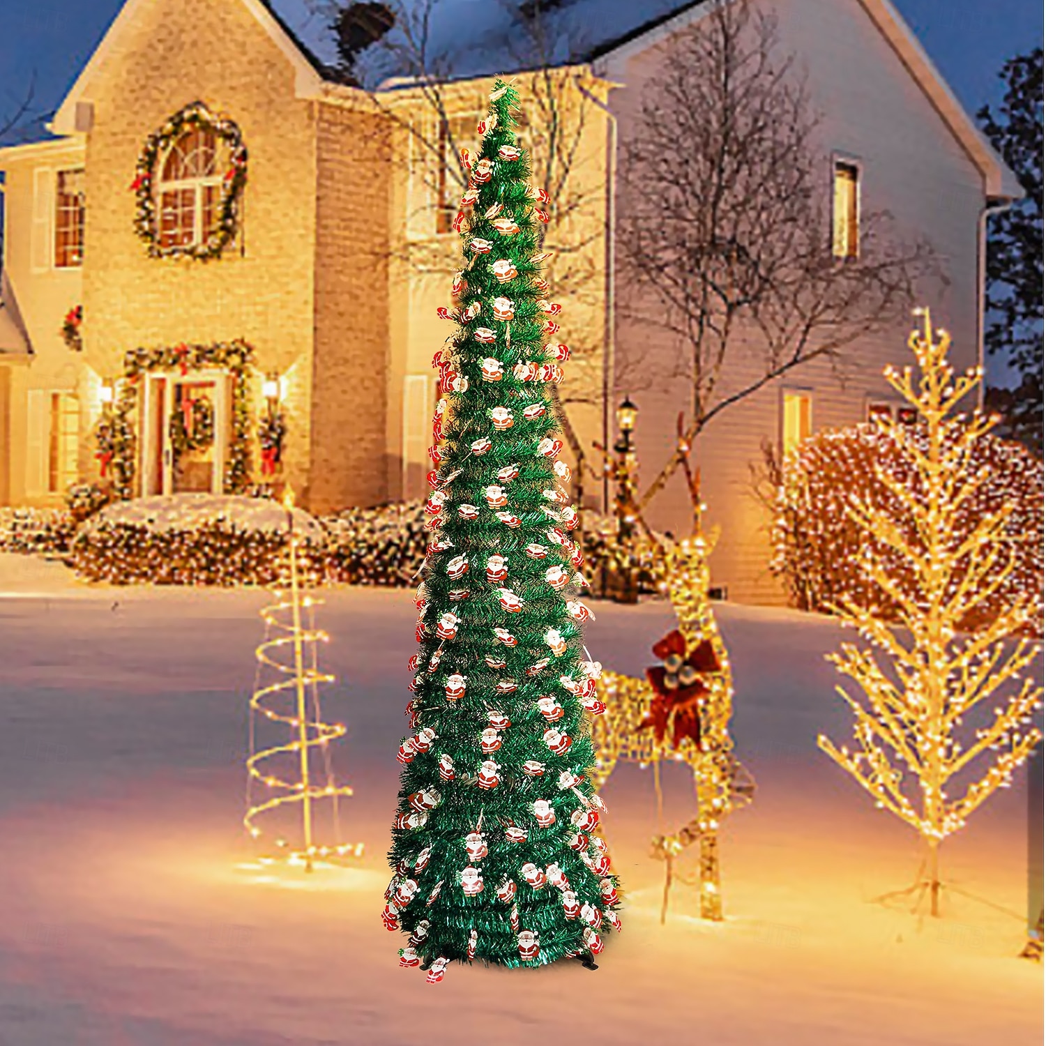 Christmas Santa Claus Pagoda Foldable Christmas Tree 5M 50Leds Warm Light String Indoor Living Room Staircase Study Apartment Holiday Decoration Prop 1.5M/5FT AAA Battery Box 2025 - CAD $37.99 –P6