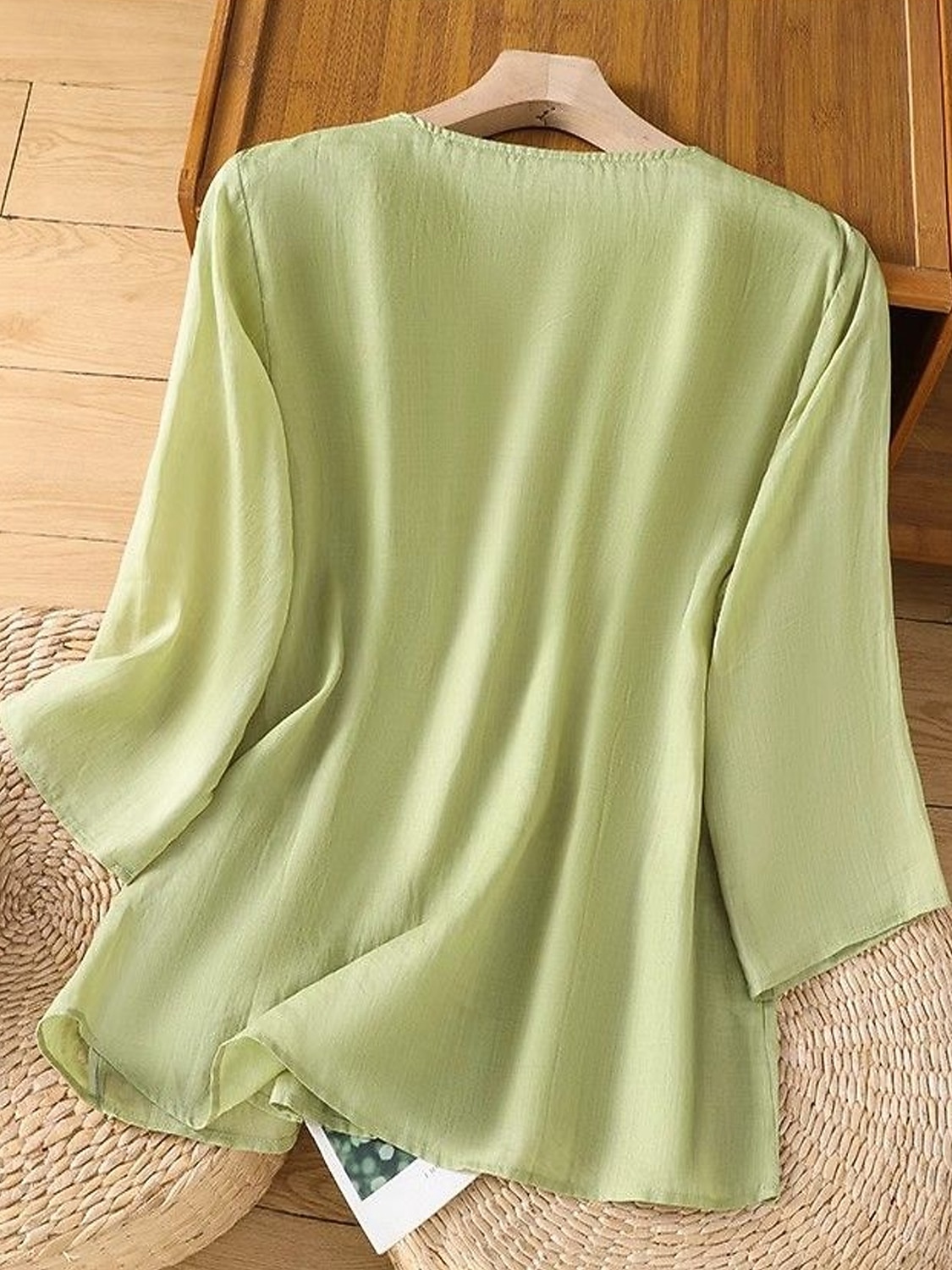 Mujer Tallas pequeñas Camisa Bordado Plano Bohemia Estilo lindo Elegante Media Manga Manga Farol Escote Redondo Tops regulares Diario Noche Fin de semana Blanco Verde Claro Rosa Verano 2026 - $22.99 –P10