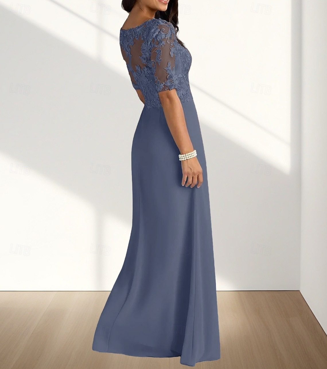 А-силуэт В пол Свадебное платье для гостей Вечернее платье Платье для матери невесты Рукав до локтя V-образный вырез Элегантный стиль Свадебный гость Помолвка Шифон с Плиссировка Аппликации 2026 - $188.99 –P7