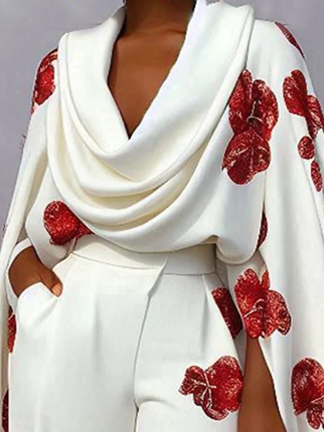 Damen Hosen-Sets Bolero-Oberteil Langarm Blumen Elegant Mode Streetwear Lässig Täglich Outdoor Weiß Herbst Normale Passform 2026 - $61.99 –P3