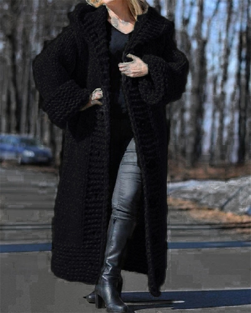 Mujer Pulóveres Cárdigan Elegante Moda Ropa de calle Color sólido Con Capucha Retazos Botones De Punto Manga Larga Tops largos Tejer Exterior Diario Noche Negro Amarillo Otoño Invierno 2025 - $53.99 –P12