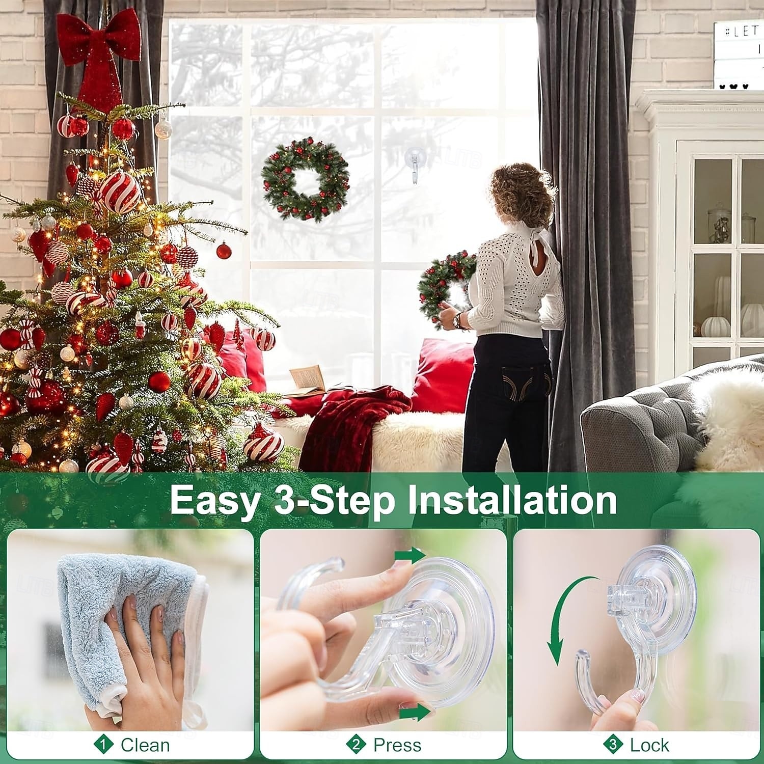 4 ganci a ventosa per ghirlande: resistenti, reggono fino a 8,2 kg (18 libbre), ganci grandi da 1,8 pollici, ideali per ghirlande di Halloween e Natale, non richiedono attrezzi, non danneggiano porte del 2026 a $13.99 –P7