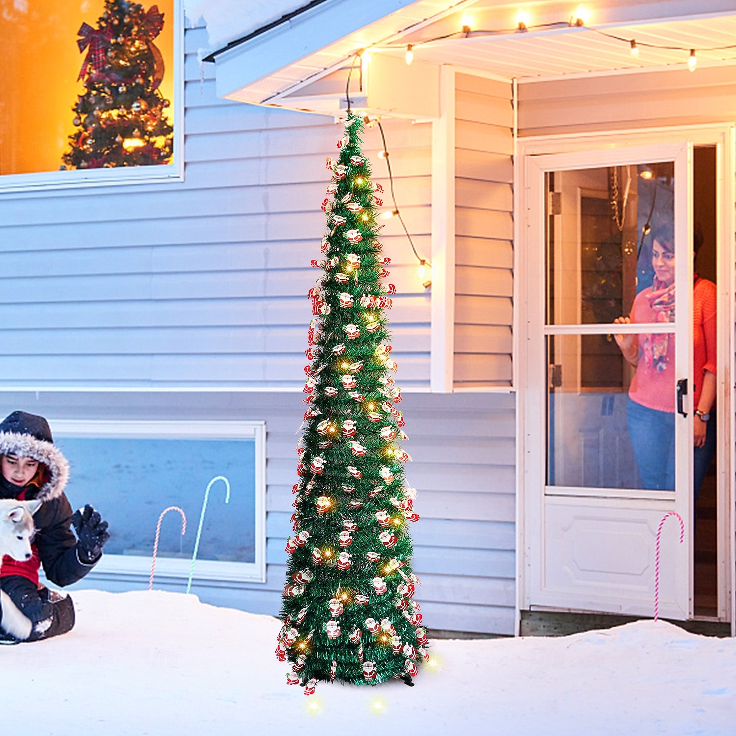 Christmas Santa Claus Pagoda Foldable Christmas Tree 5M 50Leds Warm Light String Indoor Living Room Staircase Study Apartment Holiday Decoration Prop 1.5M/5FT AAA Battery Box 2025 - CAD $37.99 –P2