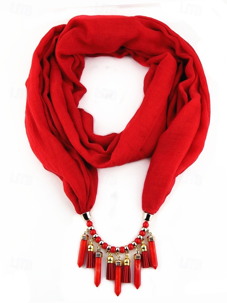 colar de cachecol macio feminino com borla e pingente de contas, acessório de natal multicolorido e elegante para roupas de inverno e festas de fim de ano de 2025 por $18.99 –P6