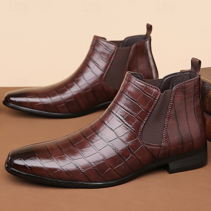 stivali chelsea da uomo in vera pelle sintetica color cuoio con pannelli laterali elastici e finitura liscia, eleganti stivaletti eleganti per lavoro, feste e occasioni formali del 2026 a $54.99 –P12