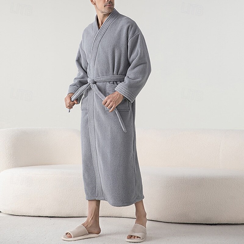 Férfi Pizsamák Fürdőruha Sima Divat Stílusos Klasszikus Otthon Napi Ágy Flanel Poliészter Melegen tartani Mokaszinok Mekano V-alakú Hosszú ujj Ősz Tél Arcpír rózsaszín Teveszín 2025 - $43.99 –P2