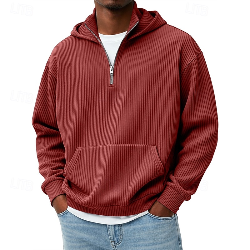 Męskie Bluza z Kapturem Bluza z kapturem na zamek błyskawiczny Czarny Biały Czerwony Granatowy Ciemnozielony Kaptur Równina Kieszeń Quarter Zip Sport i turystyka Codzienny Święto Sztruks Poliester 2025 - $33.99 –P9
