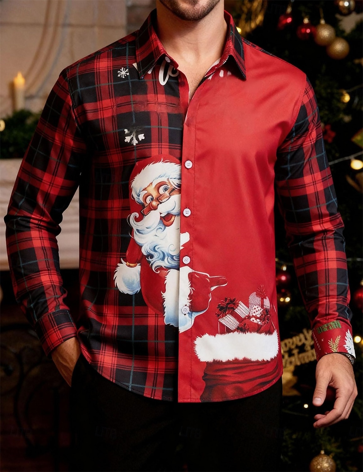 Karácsony Hosszú ujjak Gombos ing Mikulás Grafikus Újdonságok Vicces mert Férfi Felnőttek 3D nyomtatás mert Karácsony Farsang Újév Parti 2025 - $24.99 –P1