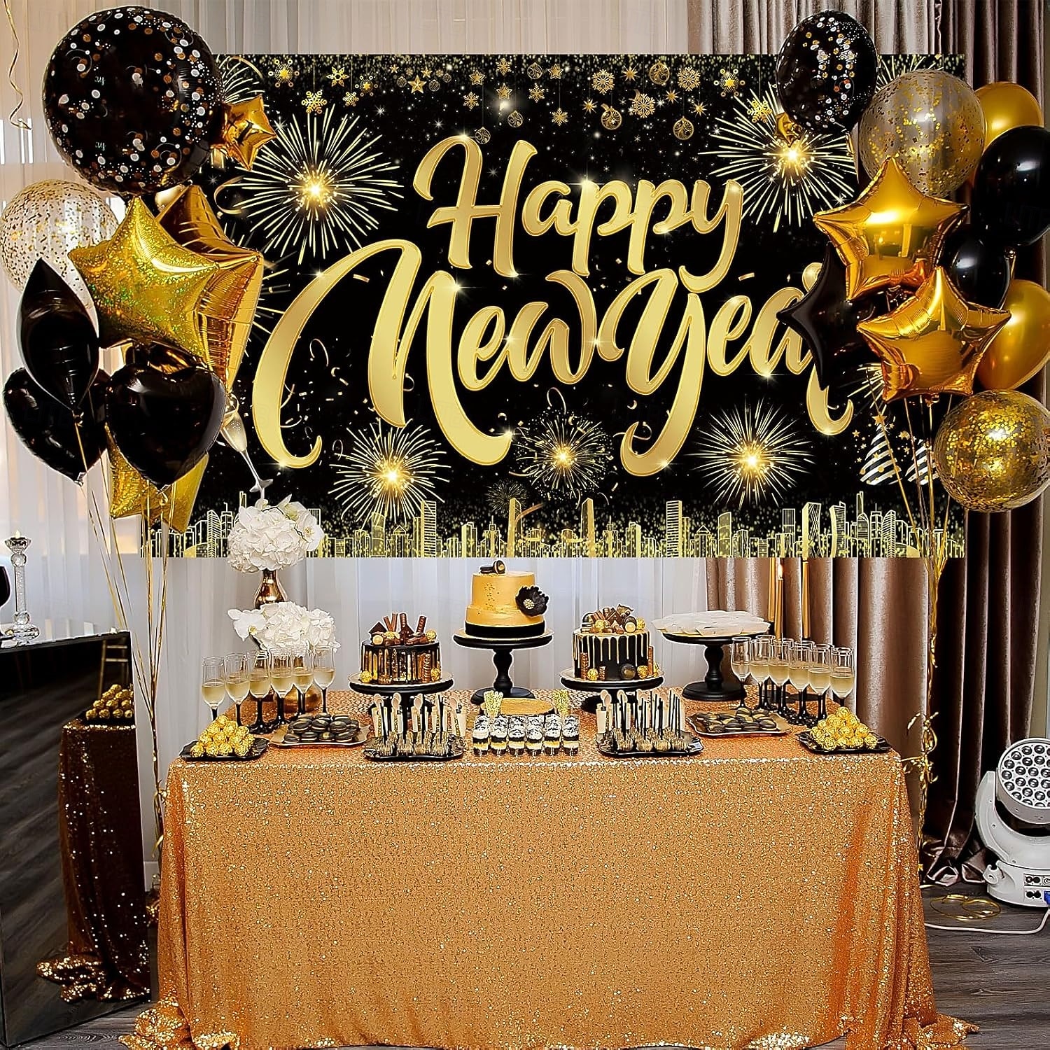 New Years Eve Party Black and Gold Decorations Sequin Backdrop – Glitter Black Gold Fabric Banner for 2026 Happy New Year Party, Photo Booth & Holiday Celebration Decor 2026 - $15.99 –P6