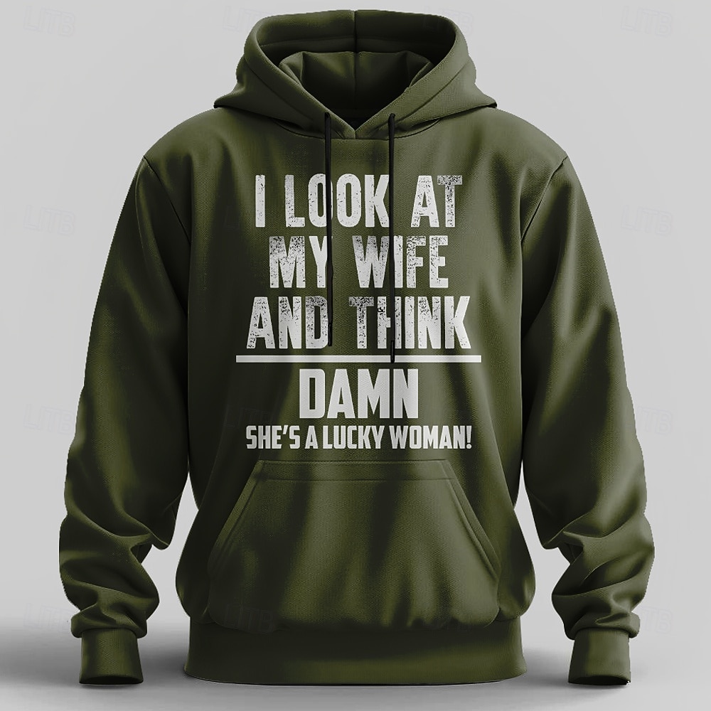 Sweat à capuche drôle pour mari. Je regarde ma femme et je pense « putain, c'est une femme chanceuse ». Sweat à capuche humoristique pour homme marié. de 2025 ? $26.99 –P4