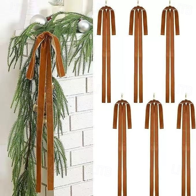 6 stk. store fløyelssløyfer til julepynt – elegant hengende julepynt med gullring til juletre, krans og girlander – ingen strøm nødvendig, enkel å henge opp, perfekt til feriehuset, festen eller 2025 - $15.49 –P10