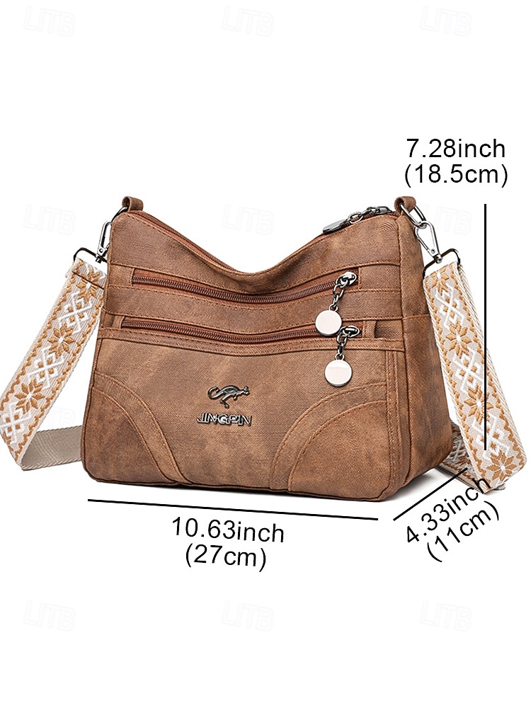 Women's Brown Faux Leather Crossbody Bag with Multiple Zipper Pockets, Vintage Casual Shoulder Handbag, Lightweight Messenger Purse for Daily Use, Travel & Shopping 2026 - $26.99 –P10