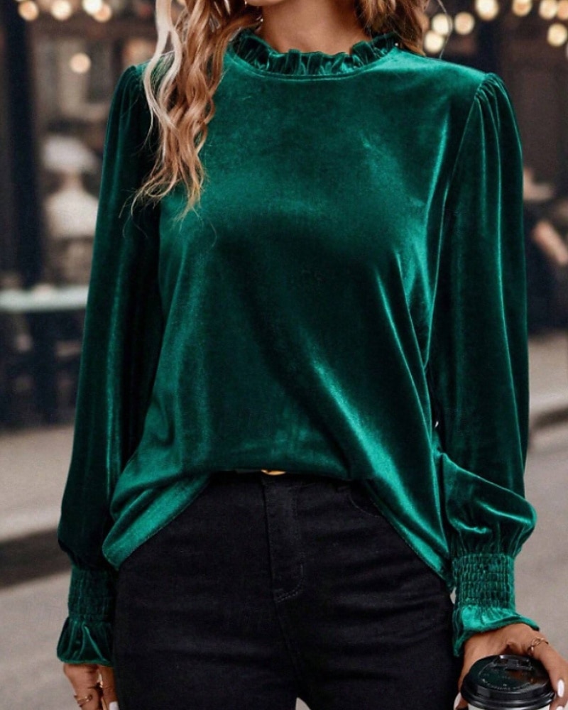 Per donna Velluto Elegant Elegante Blusa Arricciato Semplice Vintage Elegante Manica Lunga Girocollo Top Regolari Quotidiano Ferie Uscire Blu Verde militare Verde Rosa Autunno Inverno del 2026 a $12.99 –P10